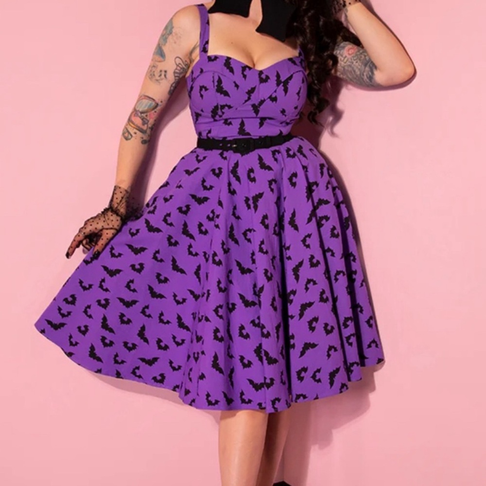 NWT Vixen Purple Maneater Swing Dress Bat Print XS